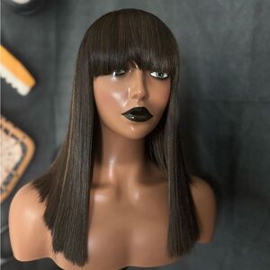 Sleek Brown Wig with Bangs
